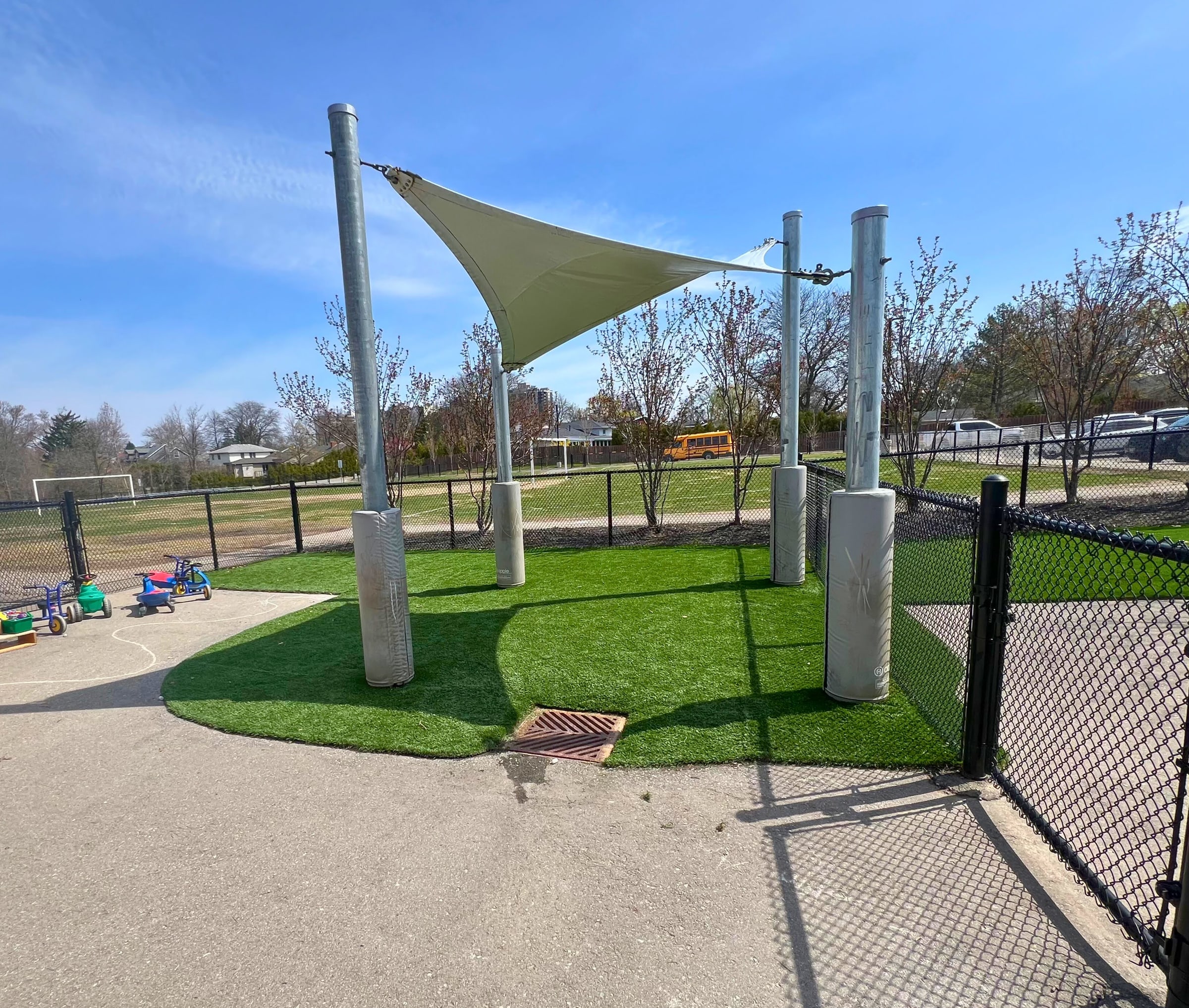 Cream-coloured shade structure