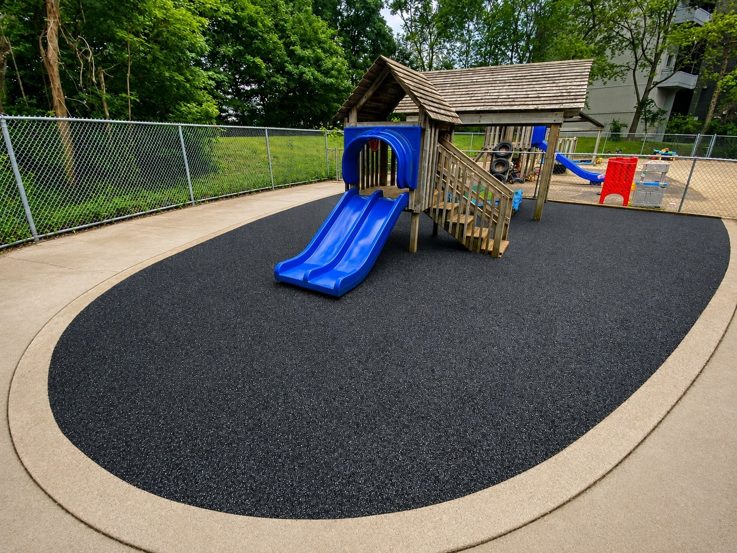Safe-play rubber surfacing at a daycare playground