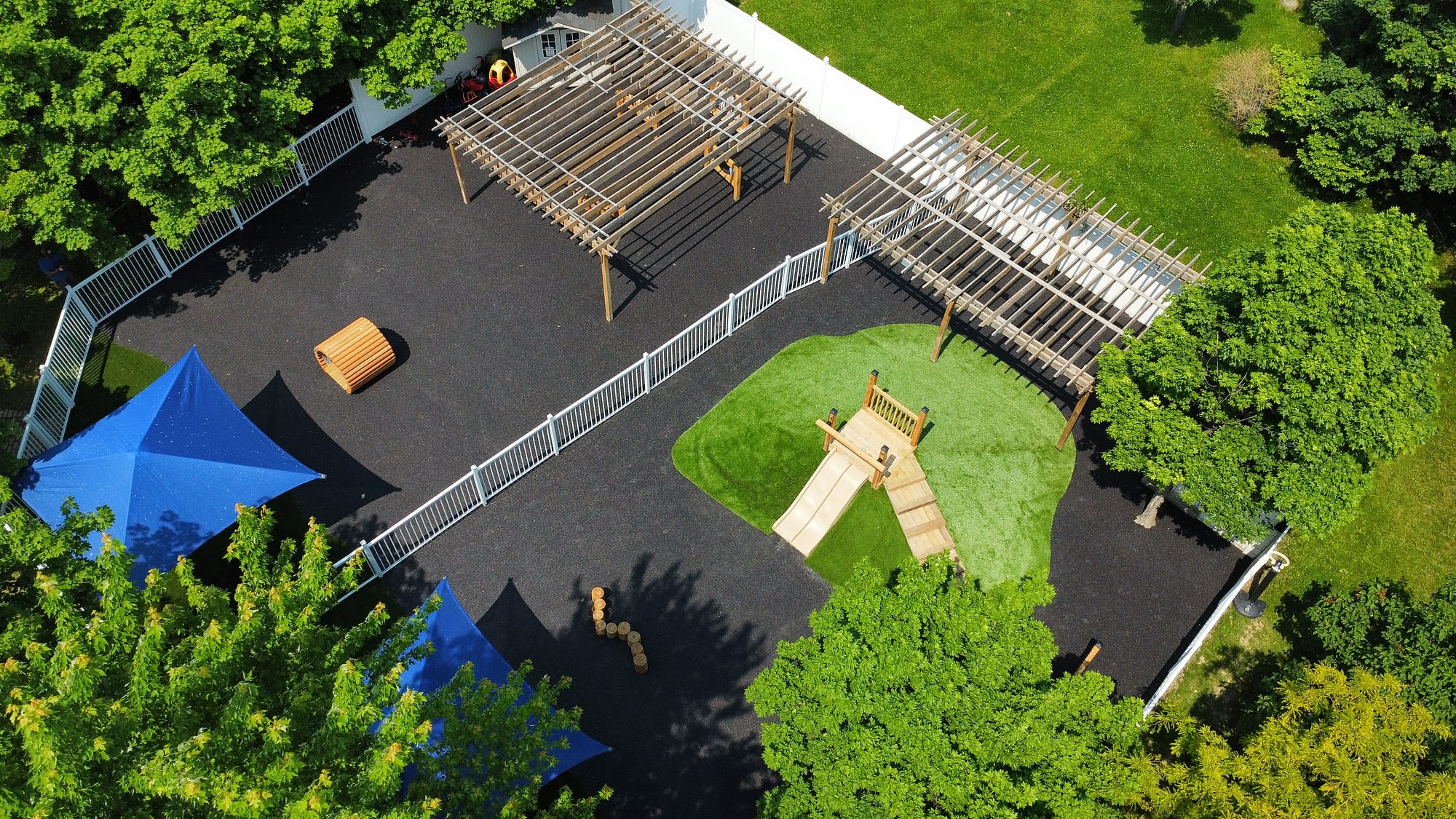 daycare slide artificial turf rubber surfacing aerial