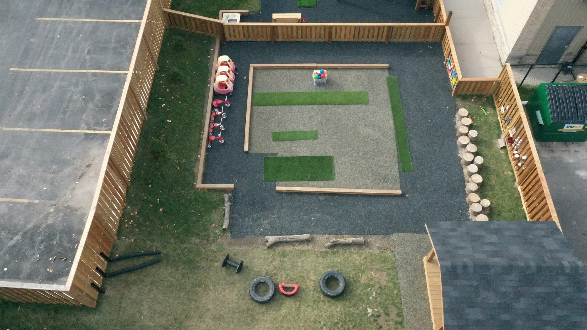overhead daycare play yard artificial turf rubber surfacing
