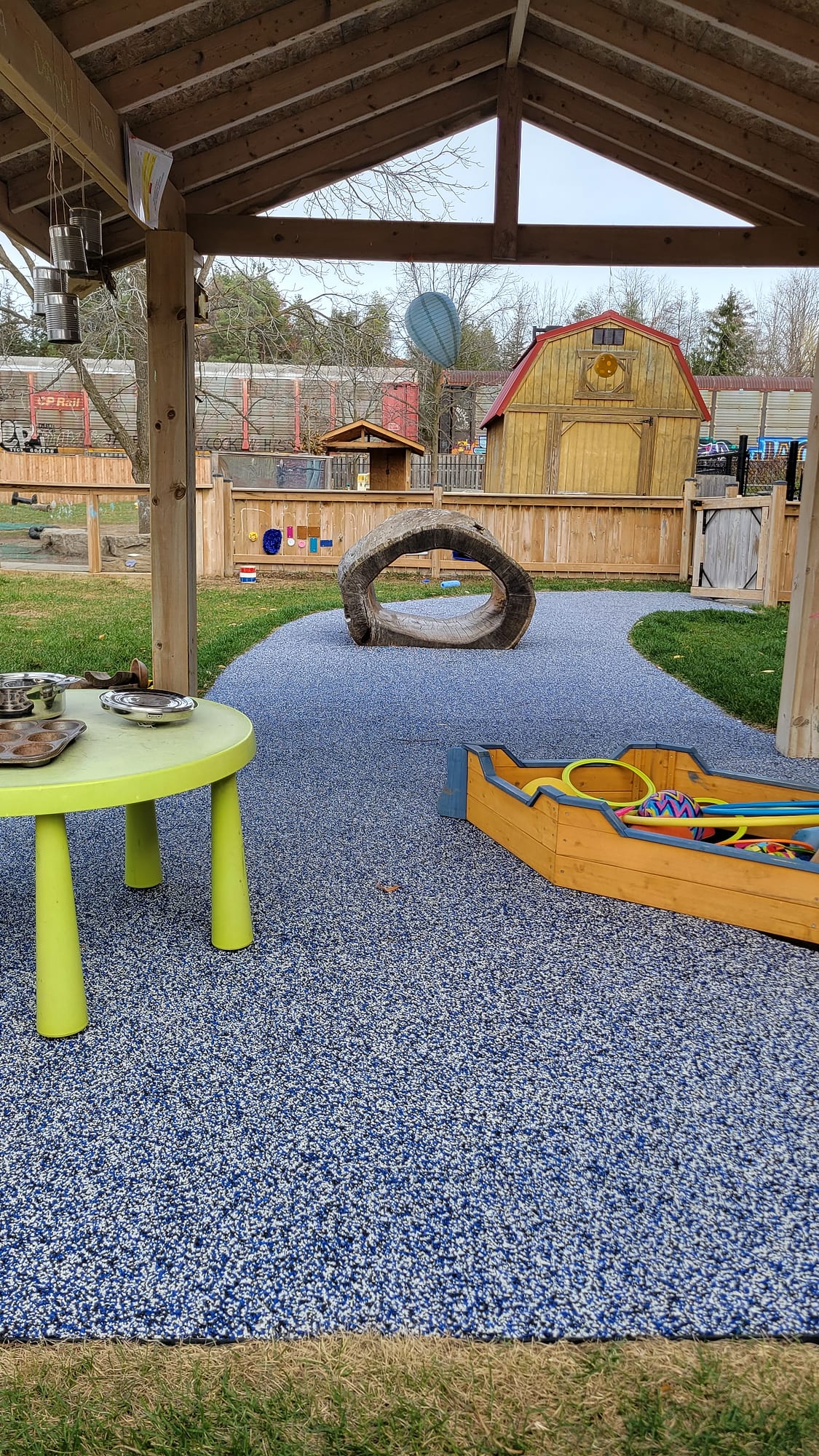 playground gazebo log tunnel rubber surfacing