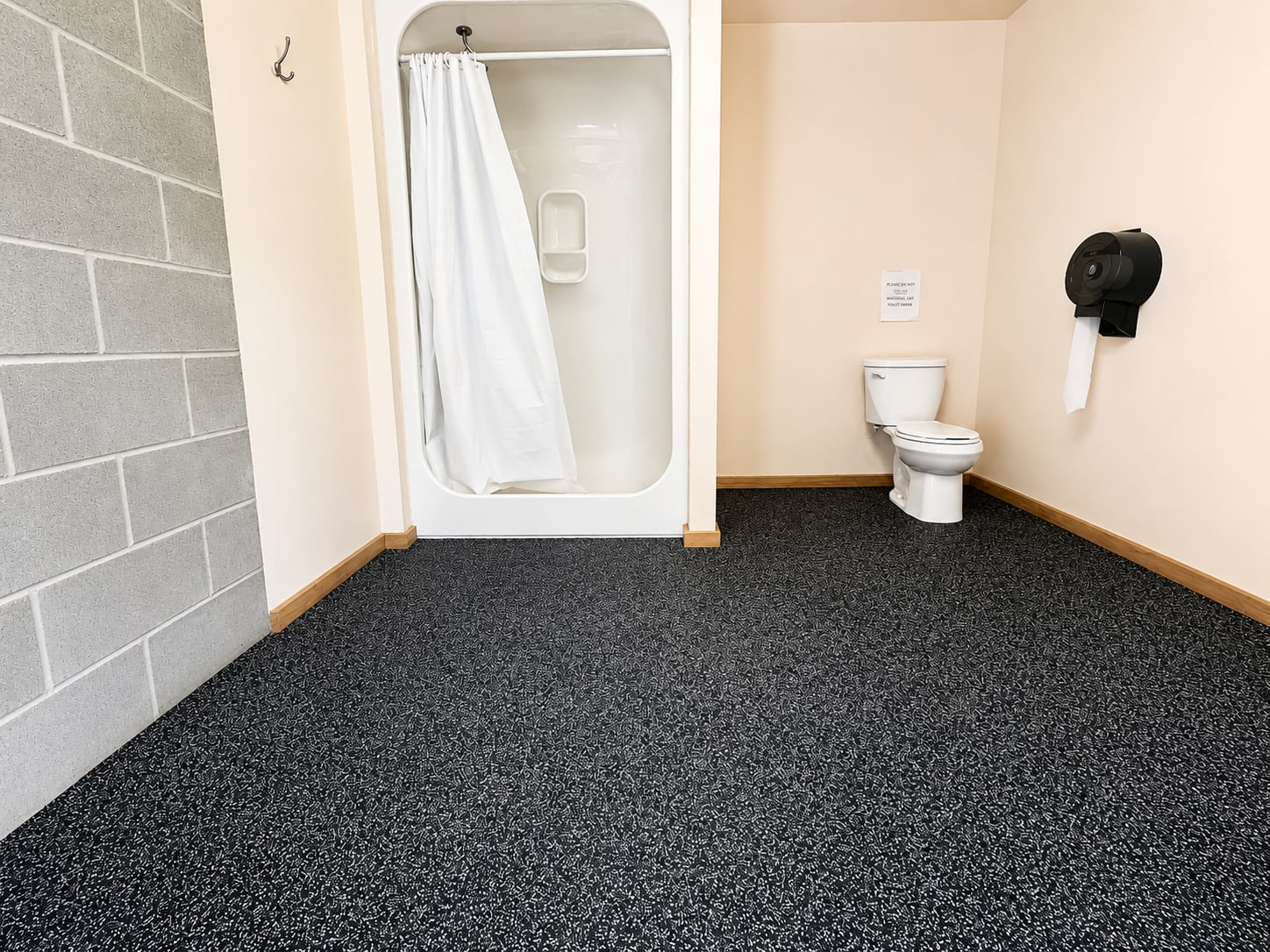 Campground comfort rest station rubber surfacing