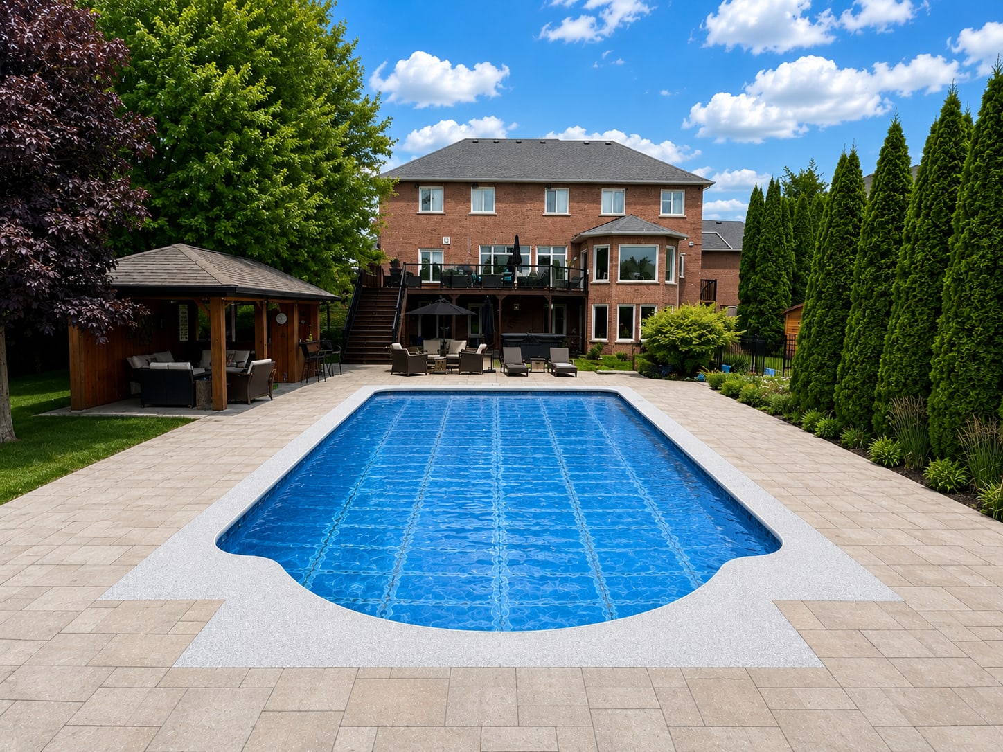 Large backyard pool deck by Rubberscape