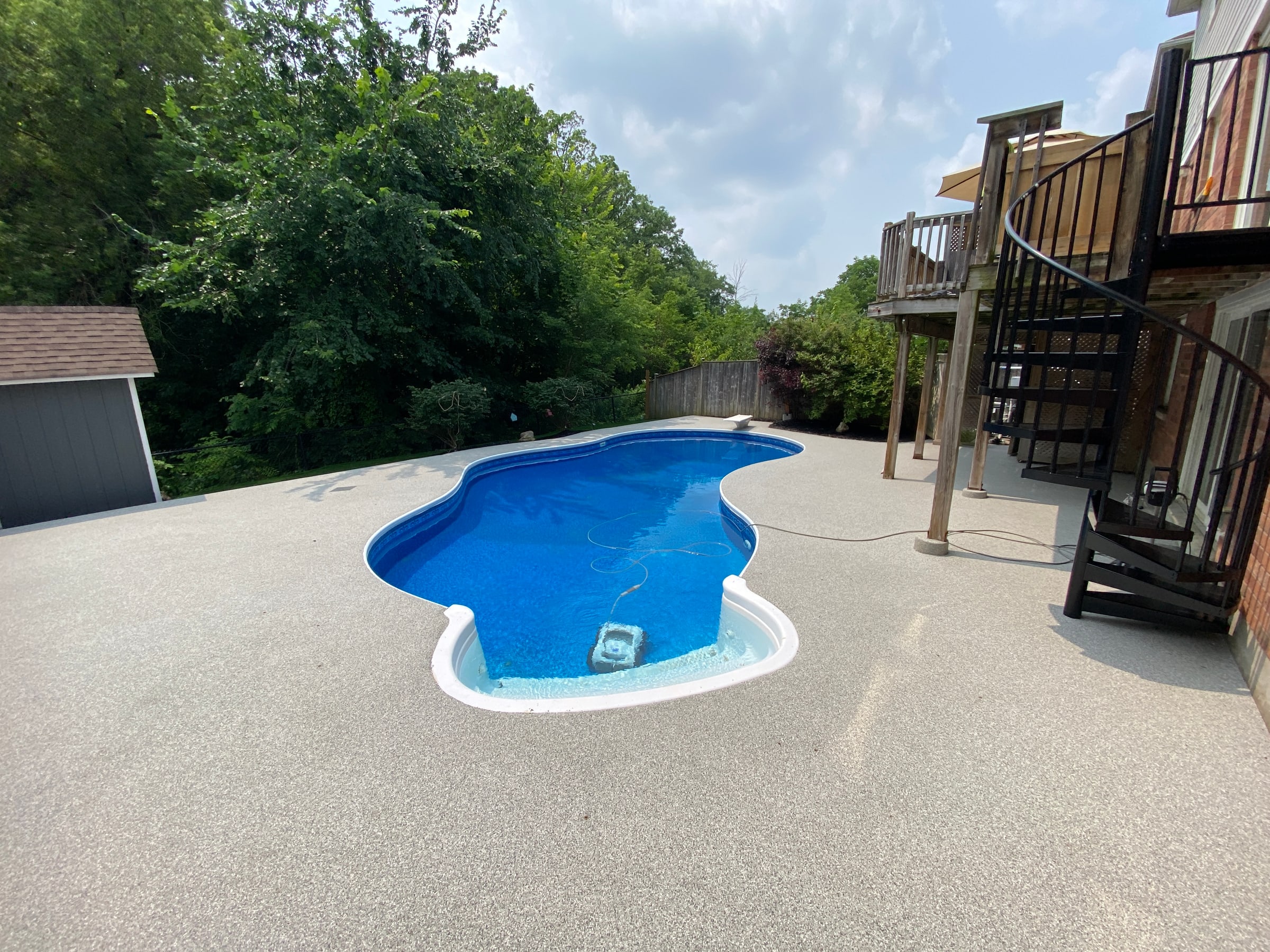 Backyard rubber pool deck