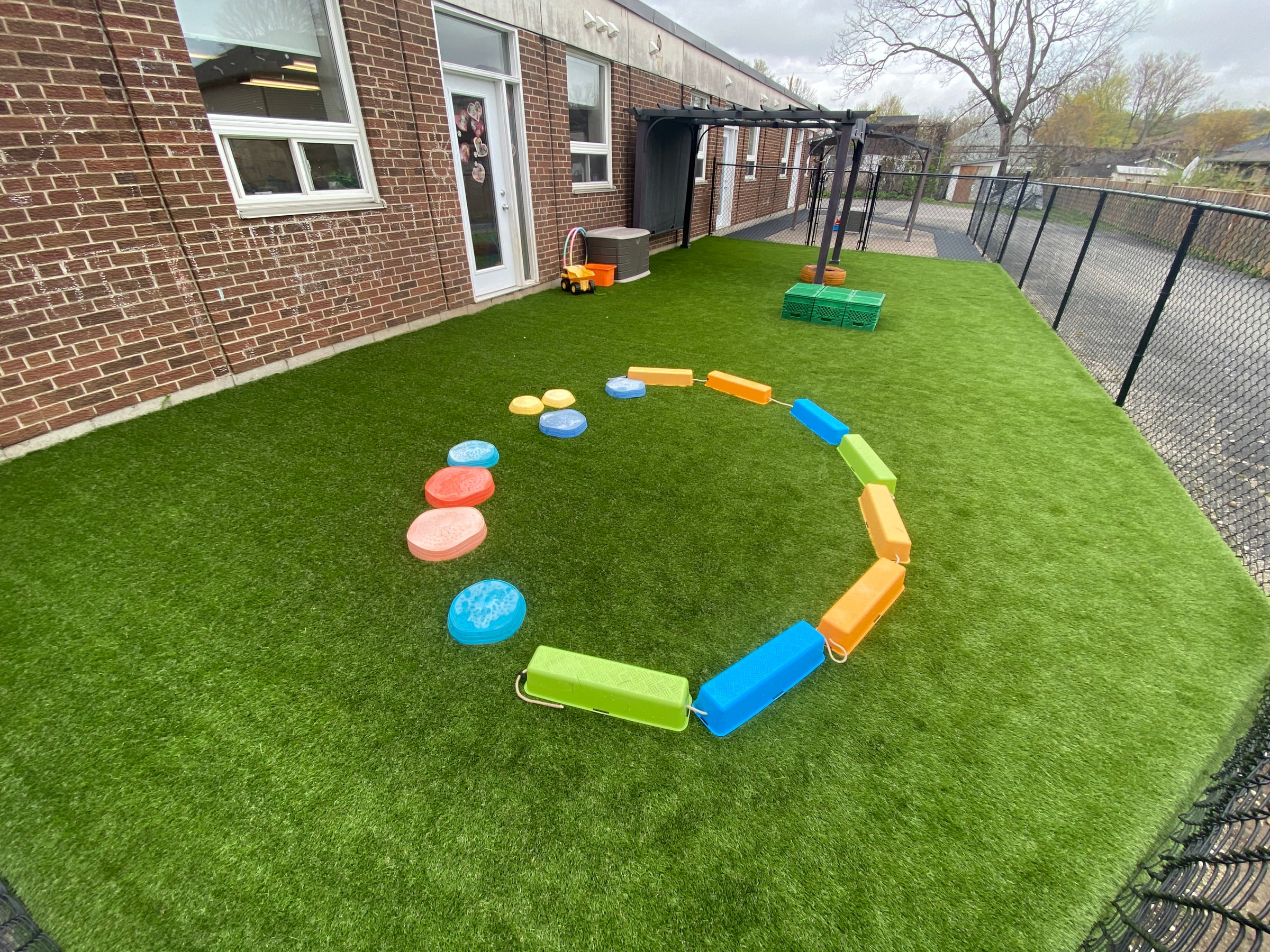 Artificial turf daycare side yard