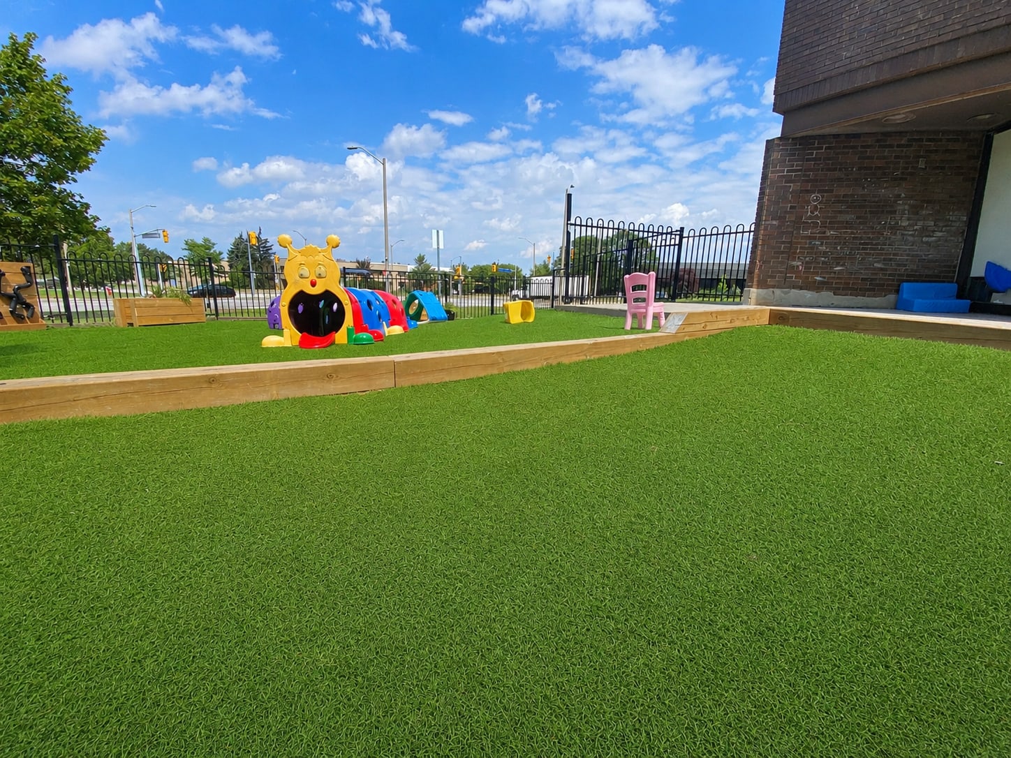 Artificial turf playground area