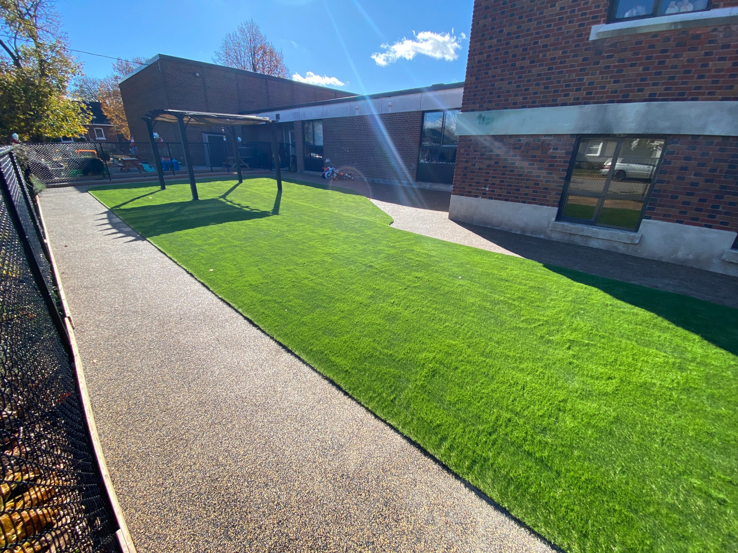 Turf track at a daycare playground