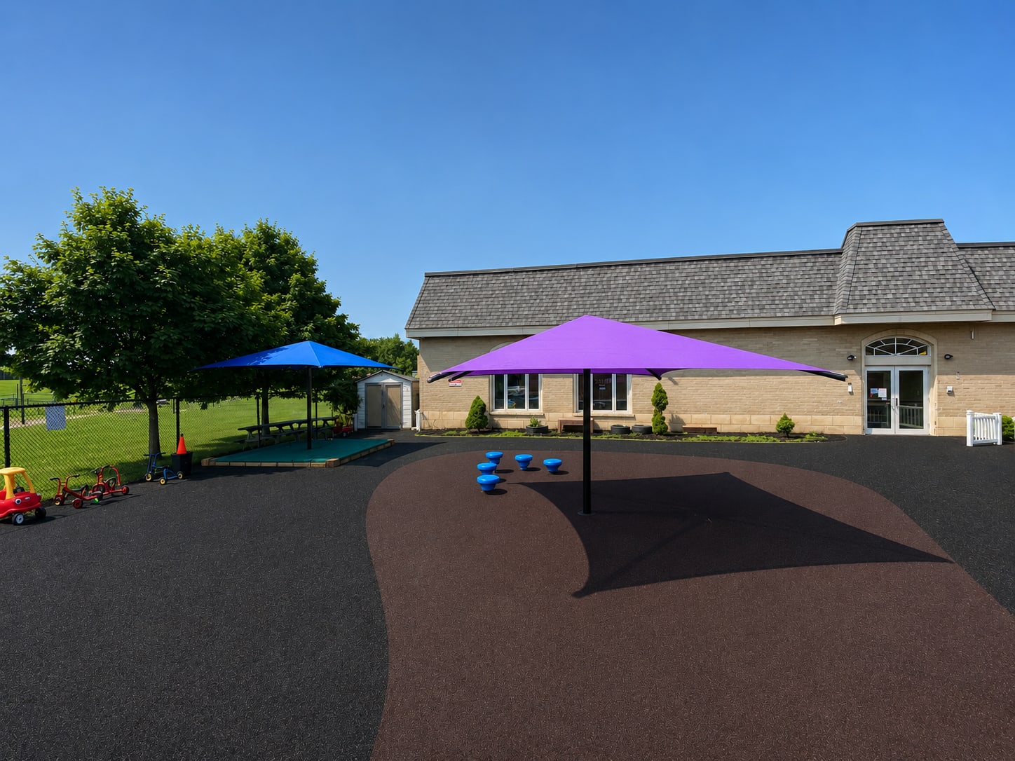 Blue and purple sun shade structure