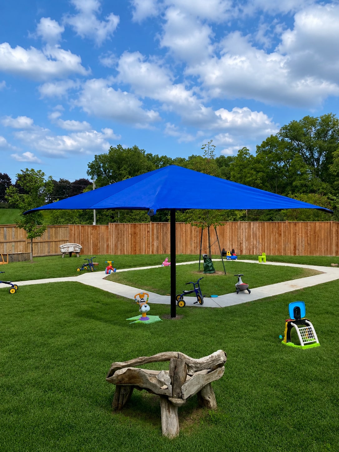 Blue sun protection shade structure
