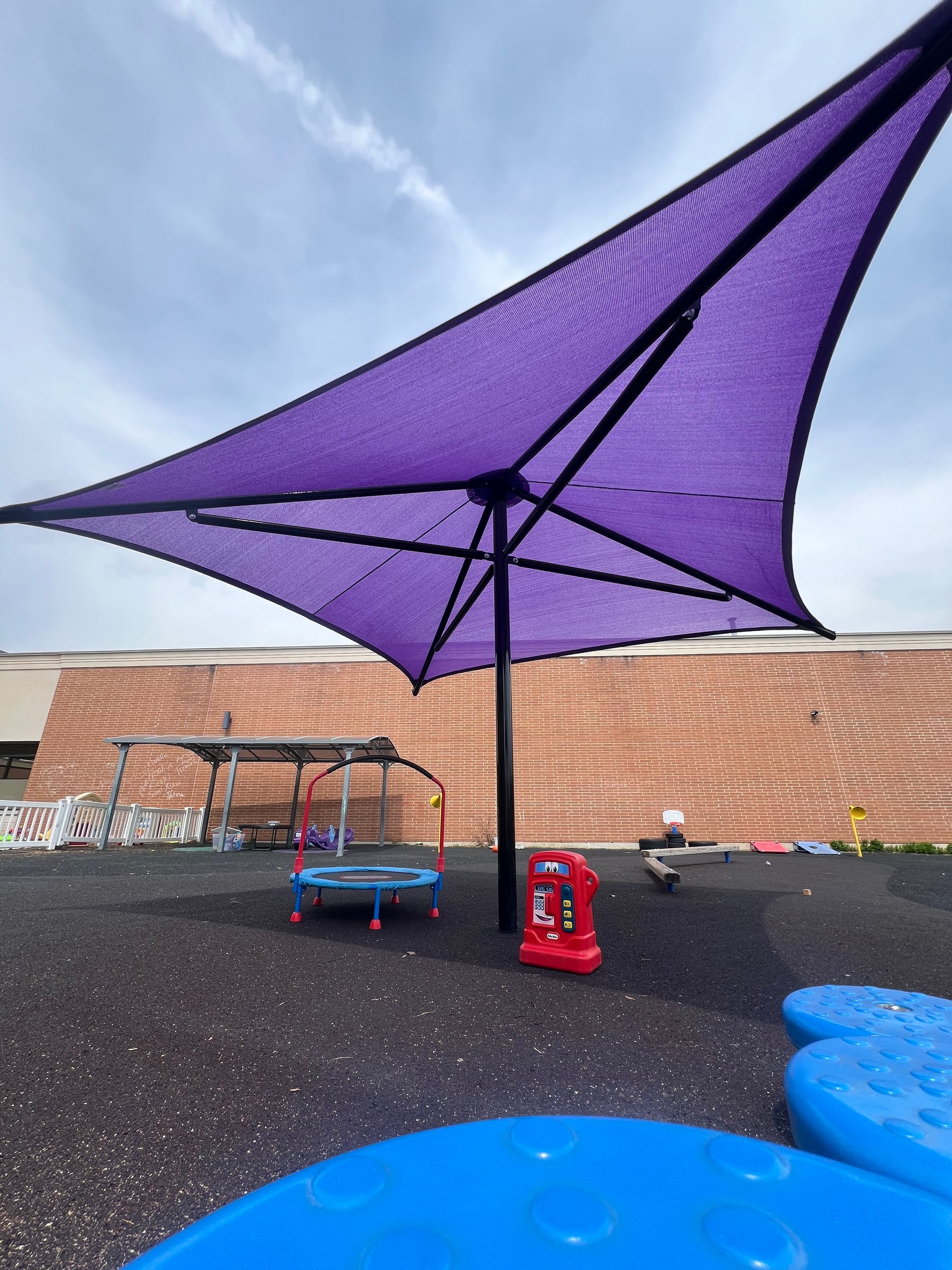 Purple sun shade at a daycare