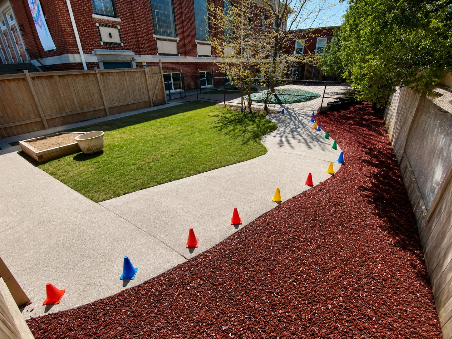 Red rubber mulch at a daycare