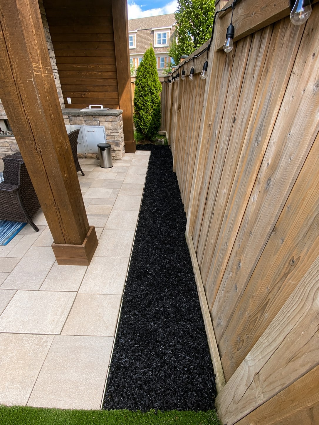 Rubber mulch side garden