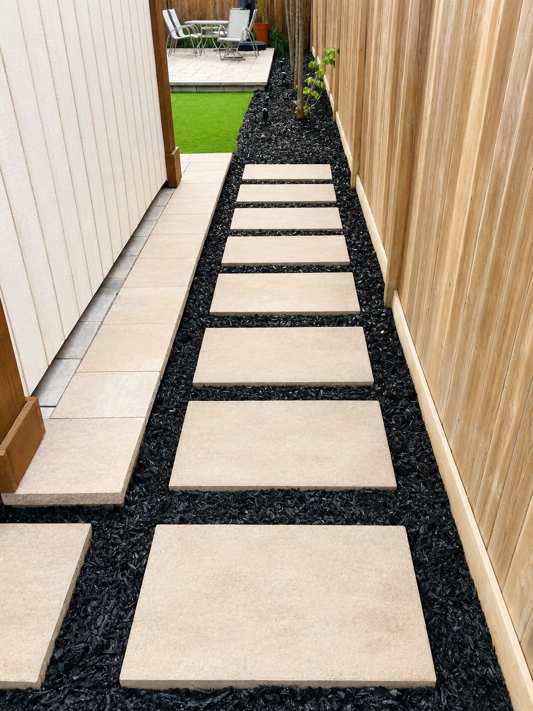 Stepping stone pathway with rubber mulch