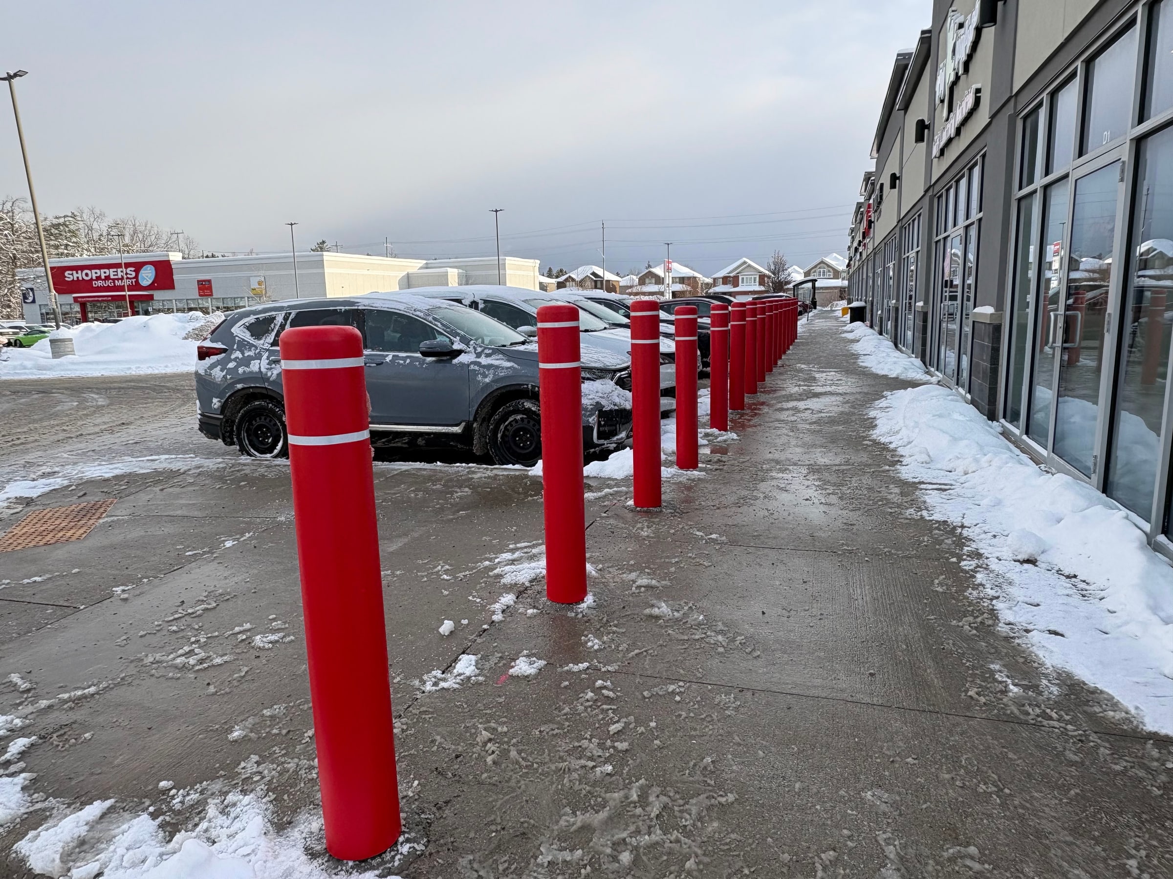 Red safety bollards for daycares