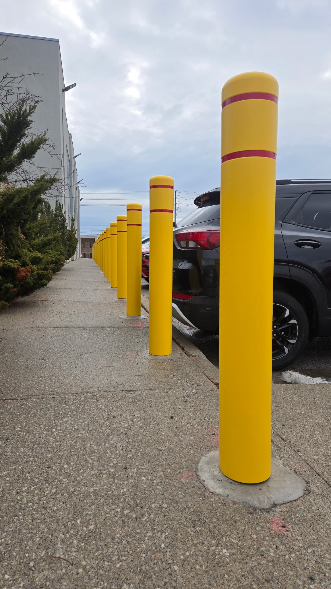 Yellow safety bollards