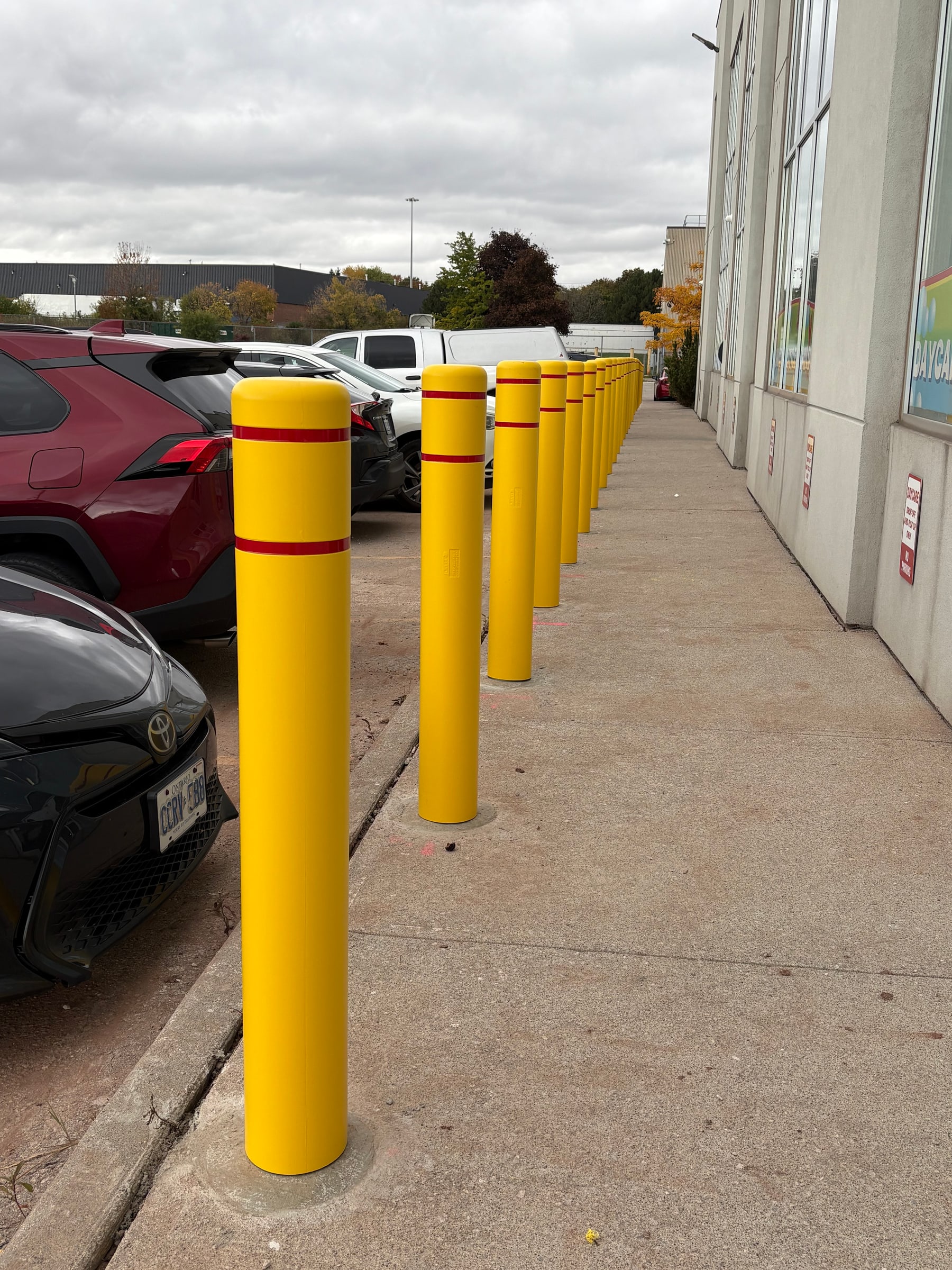 Yellow safety bollards for schools